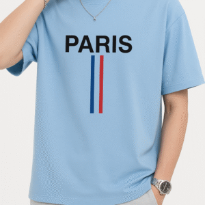 Trendy Drop Shoulder Paris T-Shirt in Sky Blue